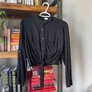 Black Cropped Button Up
